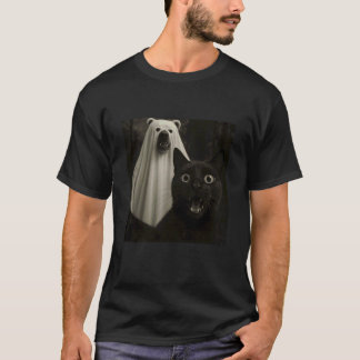 Lustige schwarze Katzen-Geisterreaktion Halloween- T-Shirt