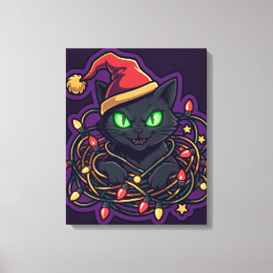 Lustige schwarze Katzen-Weihnachtslichter Leinwand