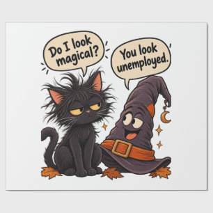 Lustige schwarze Katzenhexenhut Halloween sarkasti Geschenkpapier