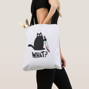 Lustige schwarze Katzenmesser Was Meme Dunkler Hum Tasche