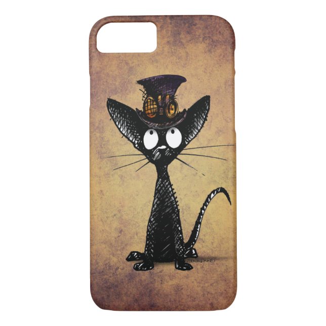 Lustige schwarze orientalische Shorthair Steampunk Case-Mate iPhone Hülle (Rückseite)
