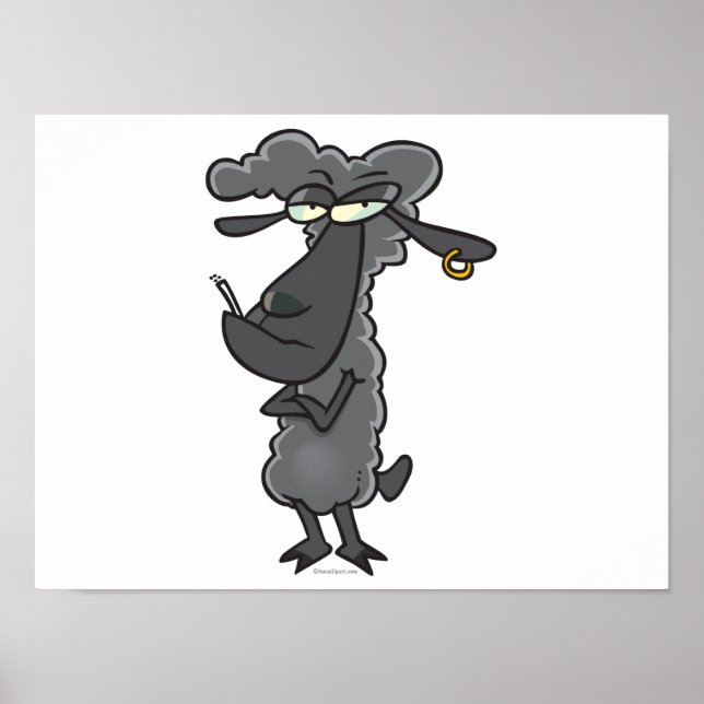 lustige schwarze Schafskarikatur Poster (Vorne)