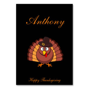 Lustige schwarze Thanksgiving-Platzkarten mit Trut Tischnummer