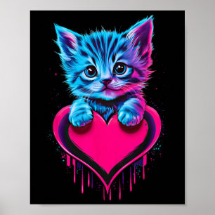 Lustige Schwarzlicht-Glitch-Art Süße Katze Kätzche Poster