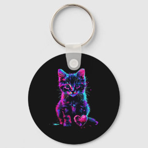 Lustige Schwarzlicht-Glitch-Art Süße Katze Kätzche Schlüsselanhänger