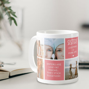 Lustige Schwestern Foto-Collage & Zitat Block Rosa Kaffeetasse