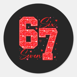 Lustige Sechs Sieben 6 7 Meme Herzen Cud Valentins Runder Aufkleber