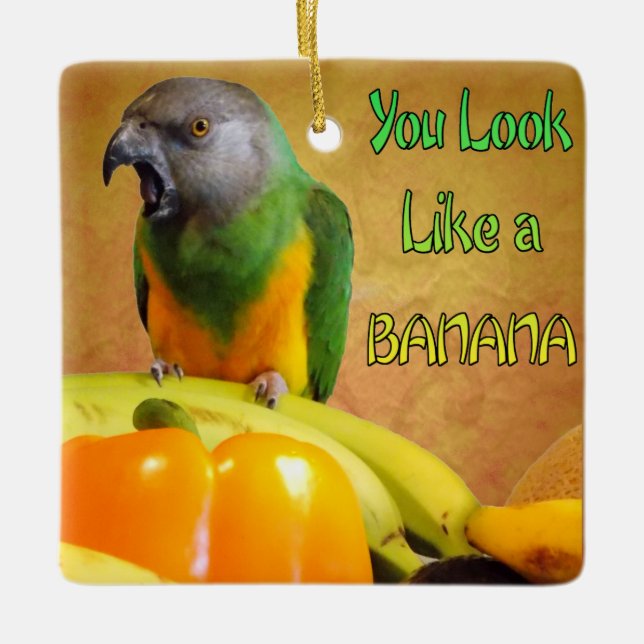 Lustige Senegal-Papageien-Banane Keramikornament (Vorderseite)