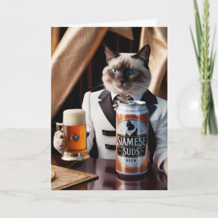 Lustige siamesische Katzenbiertrinkerin Karte