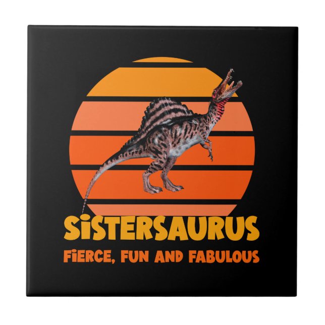 Lustige Sistersaurus Dino-Schwester Humor Design Fliese (Vorderseite)