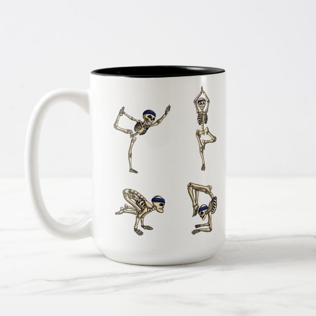 Lustige Skeleton Yogaworkout-Posen Halloween Zweifarbige Tasse (Links)