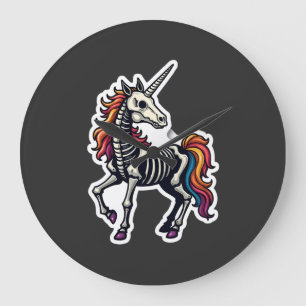 Lustige Skelett-Einhorn-Liebhaber Gruselige Hallow Große Wanduhr