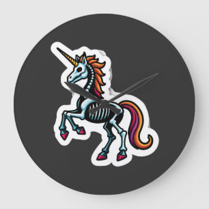 Lustige Skelett-Einhorn-Liebhaber Gruselige Hallow Große Wanduhr