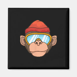 Lustige Ski-Affen-Brille Gorilla Skifahren Berg G Magnet