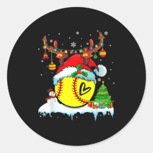 Lustige Softball-Weihnachts-Rentier-Santa-Hut-Lich Runder Aufkleber