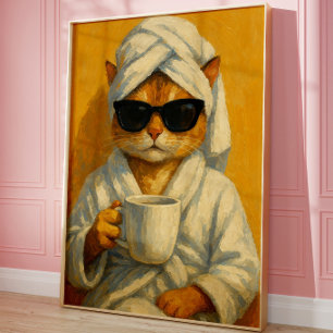 Lustige Spa-Katzen-Wandkunst Entspannende Orange Poster