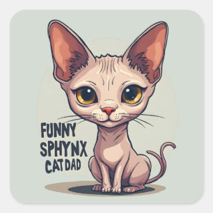 Lustige Sphynx-Katzen-Vater-Cartoon-Kunst Quadratischer Aufkleber