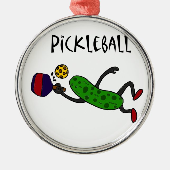 Lustige Springenessiggurke, die Pickleball spielt Silbernes Ornament (Vorne)
