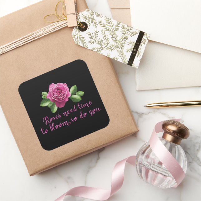 Lustige Sprüche über Rose und Liebe Quadratischer Aufkleber (Schenken)