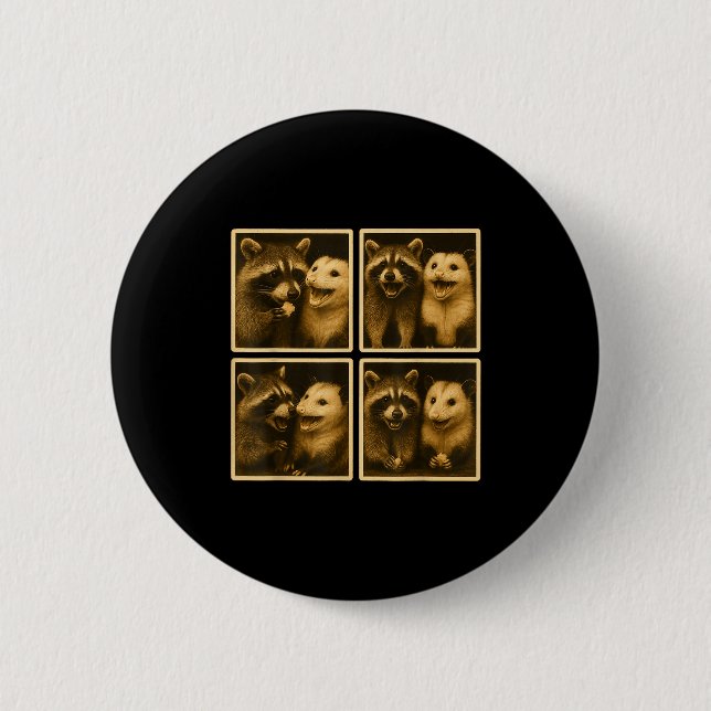 Lustige Ssum- und Waschbär-Fotobooth-Selfie-Müll Button (Vorderseite)