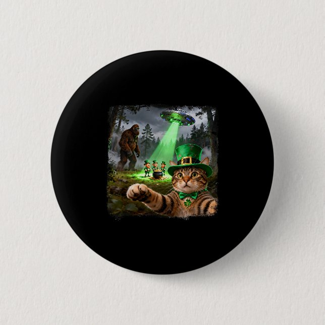 Lustige St. Patricks Katze Alien Bigfoot Glück  Button (Vorderseite)