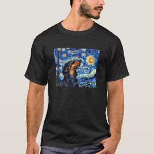 Lustige Sternennacht Schwarzer Langhaar-Dachshund  T-Shirt