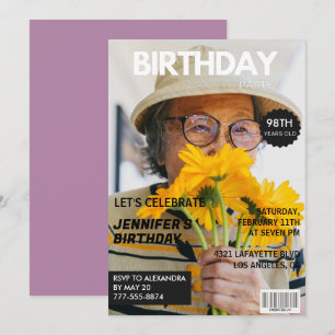 Lustige stilvolle Fotomagazin 98. Geburtstag Einladung