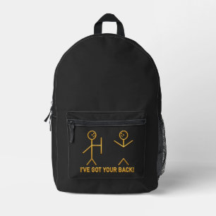 Lustige Stockfigur "Ich halte dir den Rücken frei! Bedruckter Rucksack