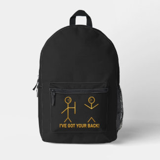 Lustige Stockfigur "Ich halte dir den Rücken frei! Bedruckter Rucksack