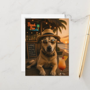 Lustige Strand-Hund-Wandkunst druckbar Postkarte