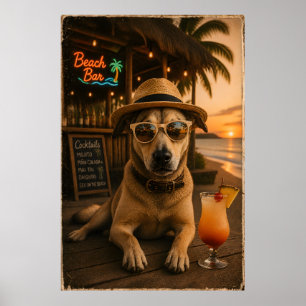 Lustige Strandhund-Wandkunst zum Ausdrucken Poster