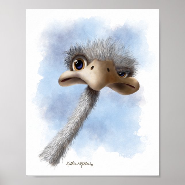 Lustige Straußenkarikatur Poster (Vorne)