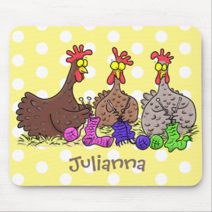 Lustige Strickhühner Cartoon-Illustration Mousepad
