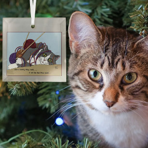 Lustige Strickkatze verhedderte Wolle Hobby Humor Ornament Aus Glas