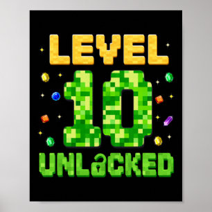 Lustige Stufe 10 freigeschaltet 10. Geburtstag Gam Poster