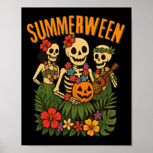 Lustige Summerween-Skelette Luau-Party Halloween-B Poster