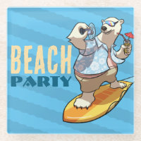 Lustige Surfende Eisbär-Strandparty-Cartoon