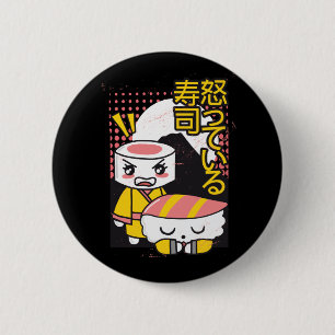 Lustige Sushi Karate Kämpfer Cartoon-Design Button