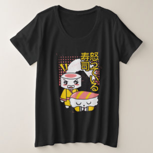 Lustige Sushi Karate Kämpfer Cartoon-Design Große Größe T-Shirt