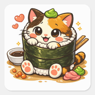 Lustige Sushi-Katze   Süßes Katzen-Design mit Esse Quadratischer Aufkleber
