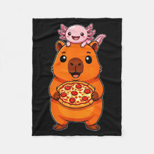 Lustige süße Capybara und Axolotl-Pizza Kawaii Fleecedecke