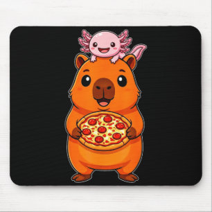 Lustige süße Capybara und Axolotl Pizza Kawaii Mousepad