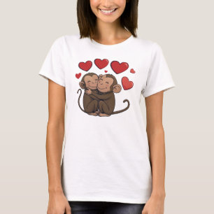 Lustige Süße Chic Niedliche Bunte Umarmen Affen T-Shirt