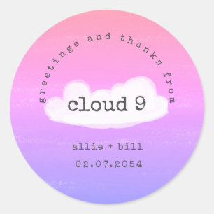 Lustige Süße Cloud 9 Rosa Lila Humorvoll Danke Runder Aufkleber