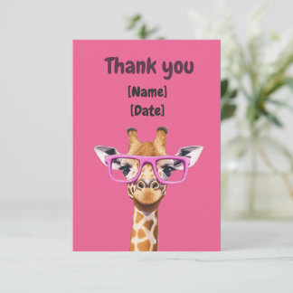 Lustige süße Giraffe personalisierter Name und Dat Dankeskarte