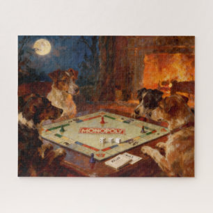 Lustige süße Hunde spielen ein Brettspiel