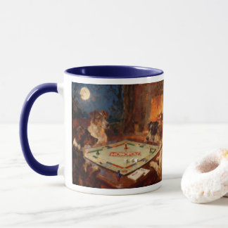 Lustige süße Hunde spielen ein Brettspiel Kaffee Tasse