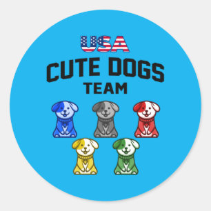 Lustige süße Hunde USA Welpen Team Runder Aufkleber