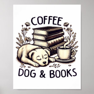 Lustige Süße Kaffee Hund Bücher Liebhaber Frauen M Poster