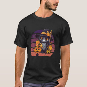 Lustige süße Katze feiert Boo-Blatt-Kürbis für Hal T-Shirt